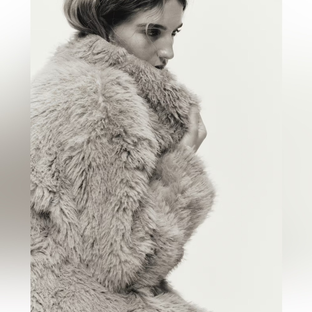 Stand-Up Collar Faux Fur Coat, H&M, Dark Beige, M - Picture 5 of 12